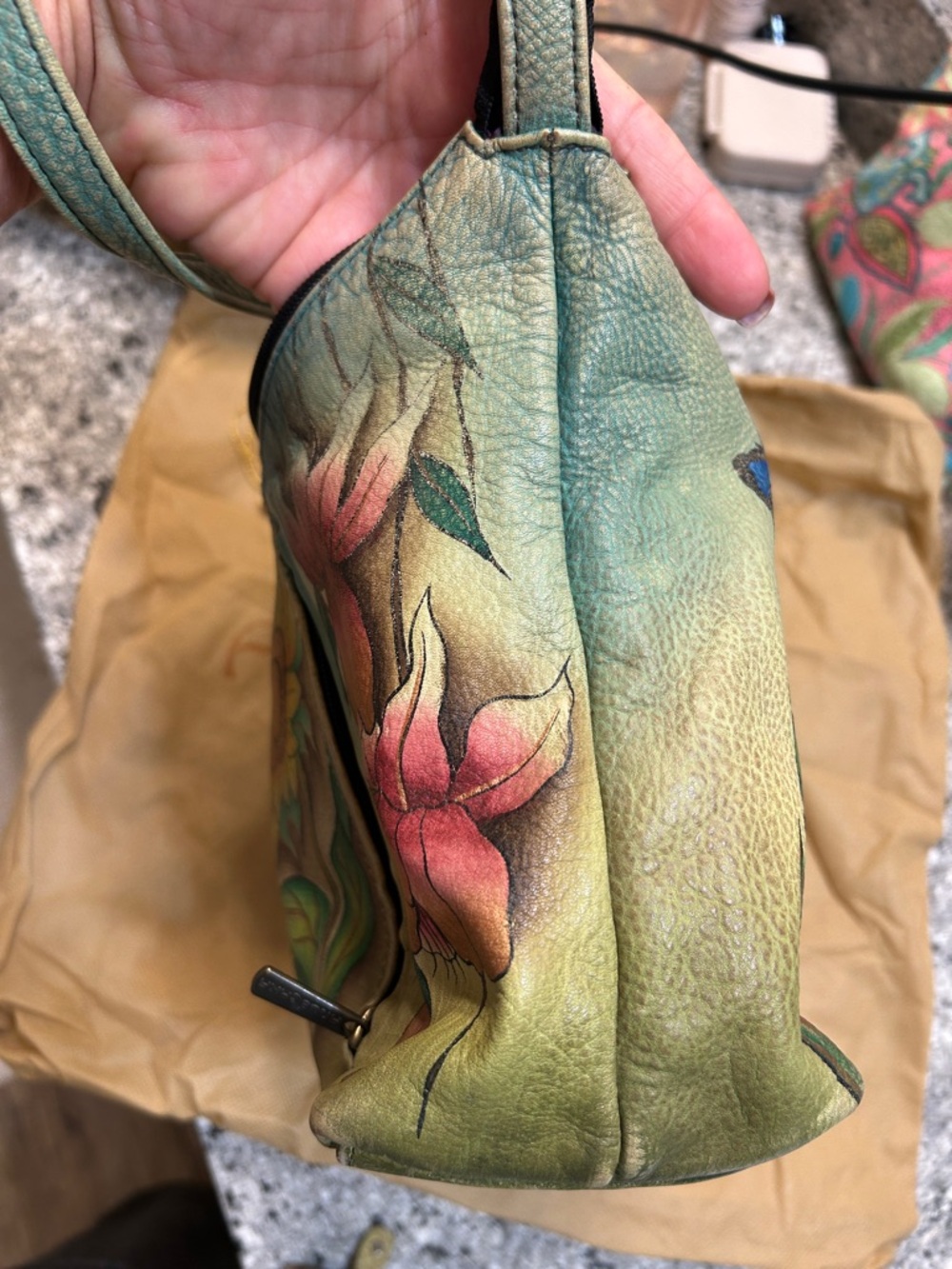 Anuschka Hand-Painted Floral & Butterfly Leather Shoulder Bag - Teal Multi - Picture 8 of 8
